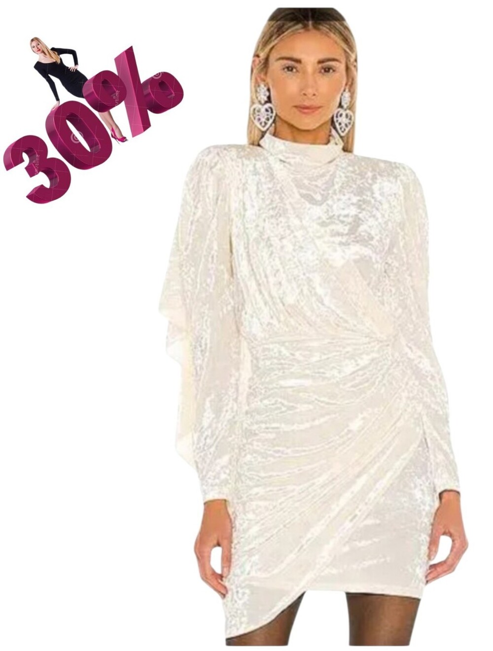 Ronny Kobo Adalee Ivory Velvet Asymmetrical Mini Dress Medium NWT  Ruched